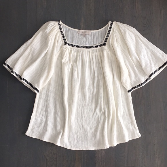 LOFT Textured Embroidered 100% Cotton Flowy Peasant Top, sz Medium - Picture 14 of 14